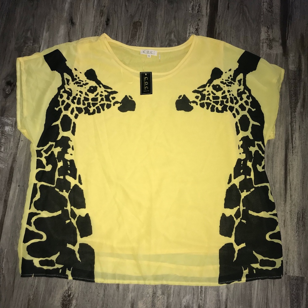 C.O.C. Yellow/Black Giraffe Printed Top